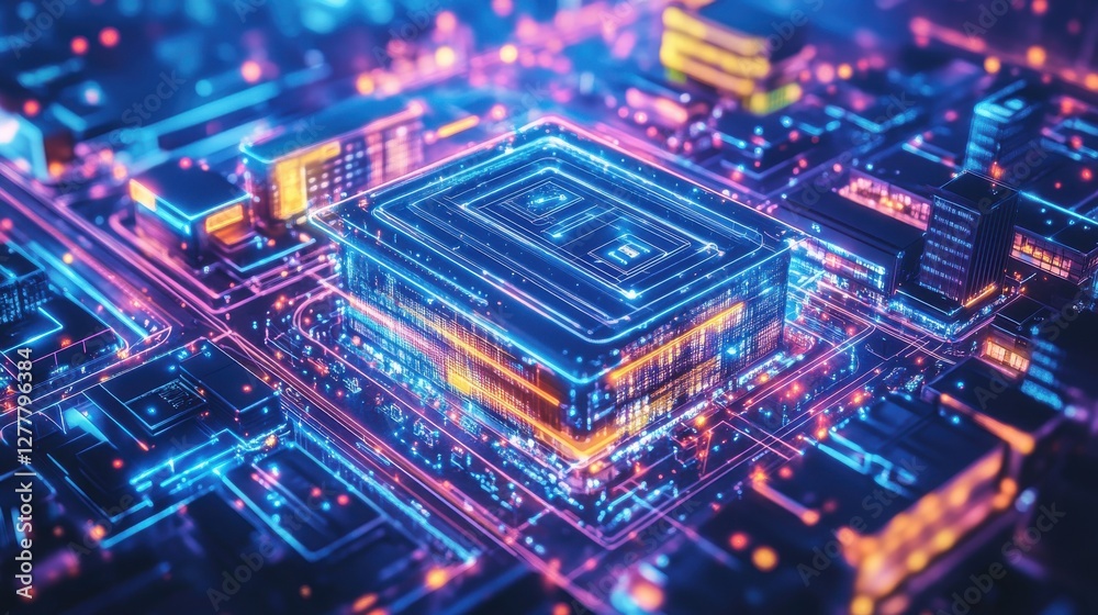Futuristic Cityscape with Neon Lights and Advanced Architecture at Night Futuristic Cityscape with Neon Lights and Advanced Architecture at Night