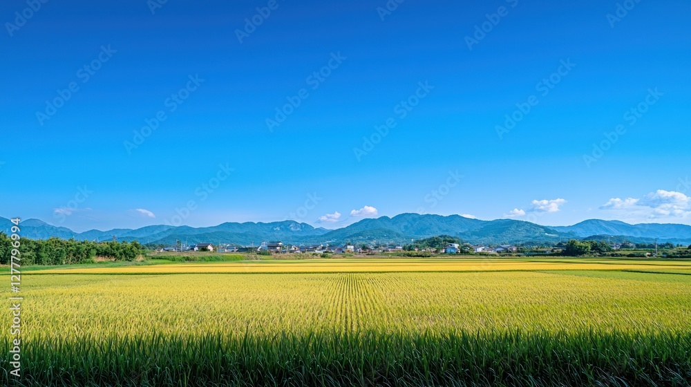 Fototapeta premium A wide-open field under a clear blue sky.