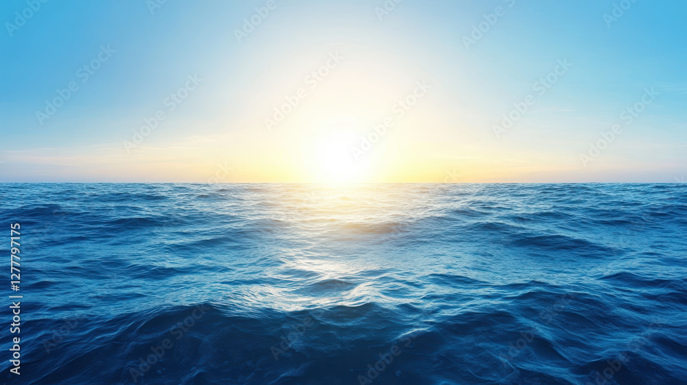 Obraz premium serene ocean view with gentle waves under bright sky at sunset