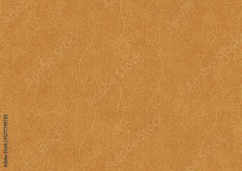 Wallpaper Mural Hand-drawn unique abstract symmetrical seamless gold ornament on a yellow background. Paper texture. Digital artwork, A4. (pattern: p13-2b) Torontodigital.ca