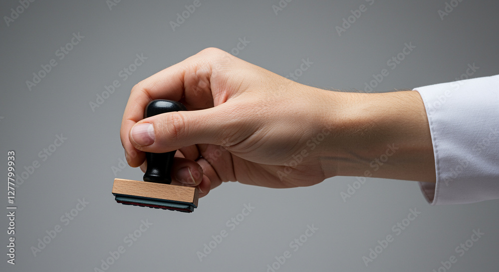 Rubber stamp in hand close up. Hand holding rubber stamp. Rubber stamp for business Rubber stamp in hand close up. Hand holding rubber stamp. Rubber stamp for business