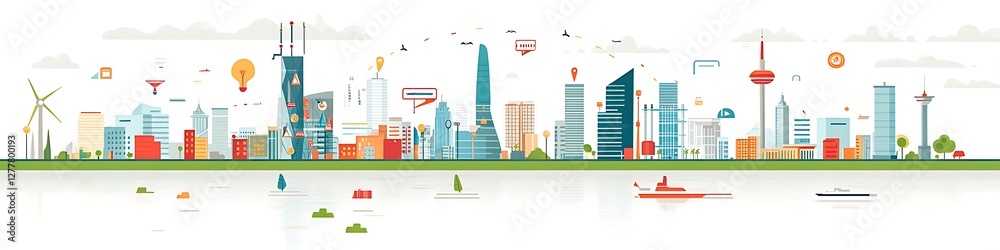 Fototapeta premium Modern City Skyline Featuring Innovative Architecture and Technology