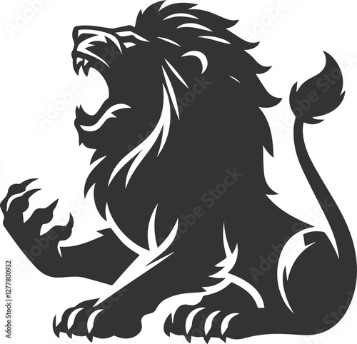 Silhouette of a lion roaring loudly with its claws extended