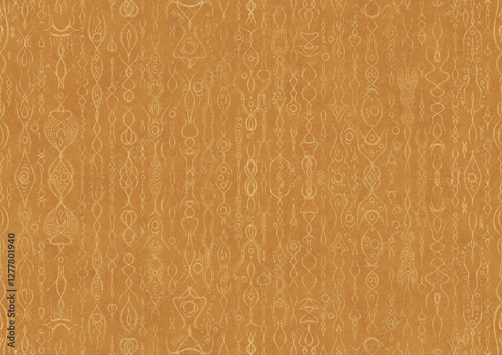custom made wallpaper toronto digitalHand-drawn unique abstract symmetrical seamless gold ornament on a yellow background. Paper texture. Digital artwork, A4. (pattern: p14a)