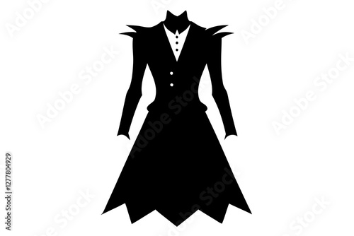 Stylish gothic attire Silhouette on white background