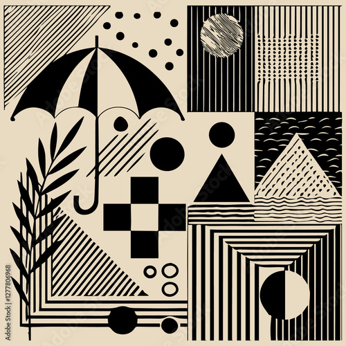 Symmetrical Shape Composition Digital-Inspired Abstract Art Pattern 