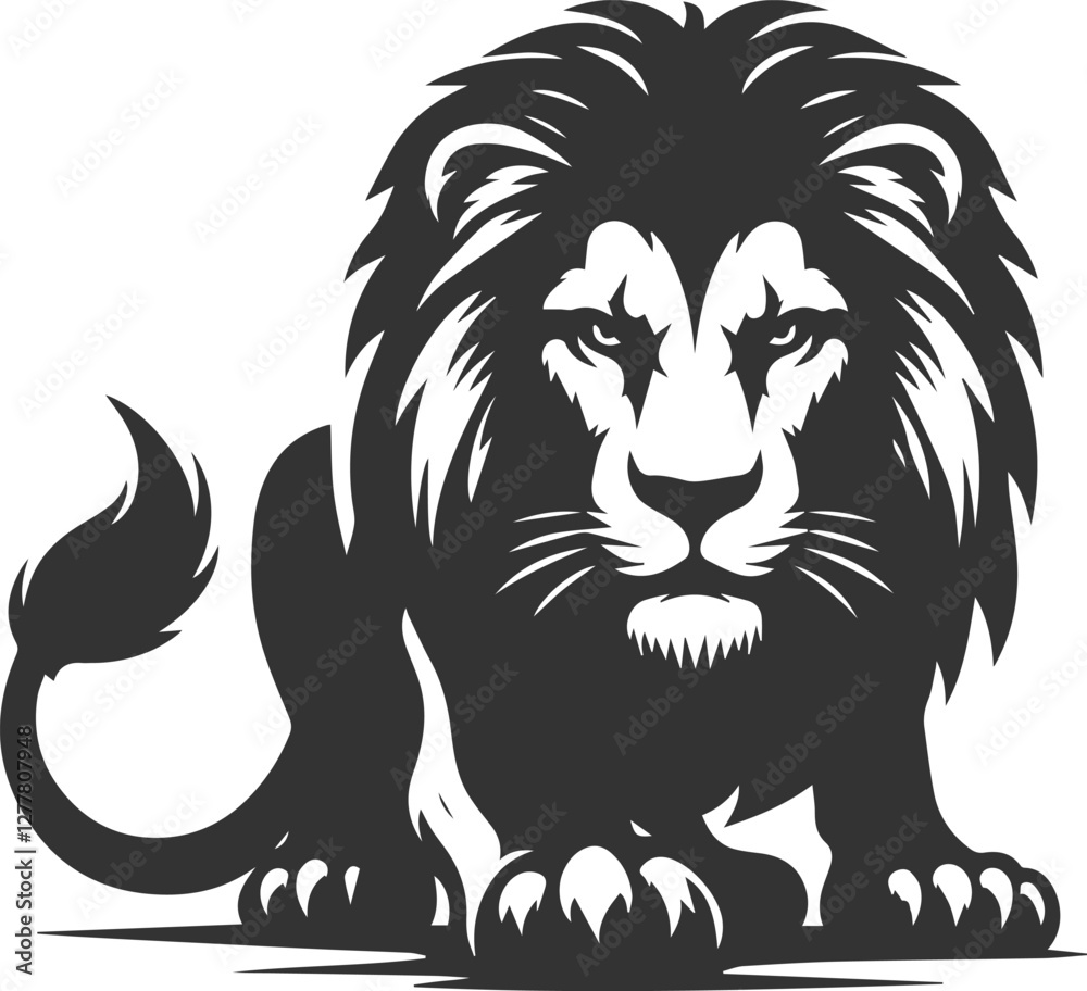 Silhouette of a lion staring menacingly with a low growling stance Silhouette of a lion staring menacingly with a low growling stance
