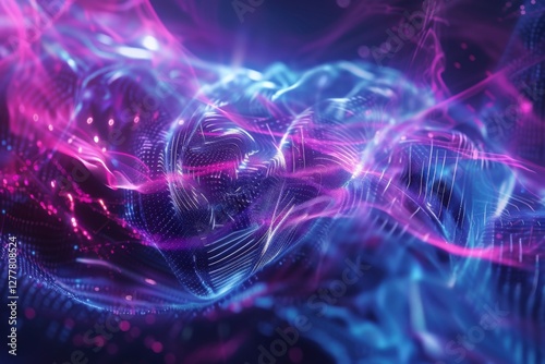 Dynamic digital mesh of interconnected AI models in blue and purple hues