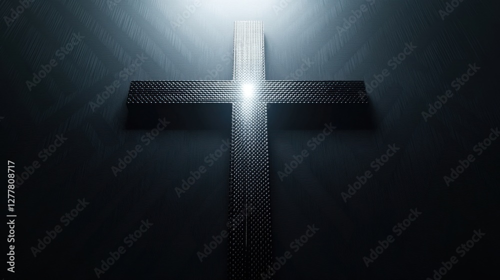 Naklejka premium Illuminated Textured Cross on Dark Background