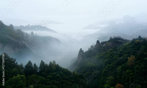 Fog moves in the valley