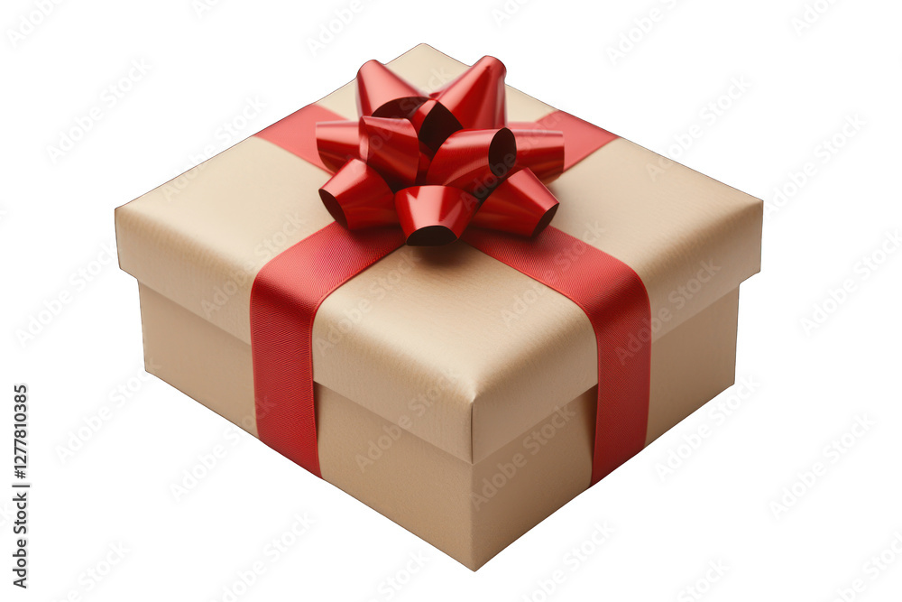 Obraz premium A beautifully wrapped gift box adorned with a red ribbon and bow, perfect for celebrations.