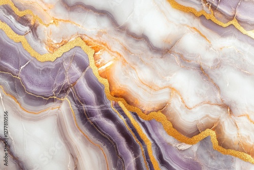 Swirling purple and orange marble pattern with golden trim on white background