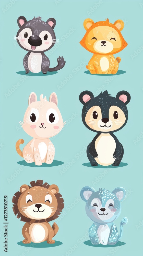 Fototapeta premium Cute and Colorful Cartoon Animals for Kids Illustration