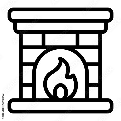 Christmas Fireplace Line Icon