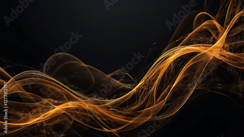 A glowing fractal wave design with motion, energy, and smoke in black and blue, creating a digital, fiery, and textured backdrop with curved lines and patterns