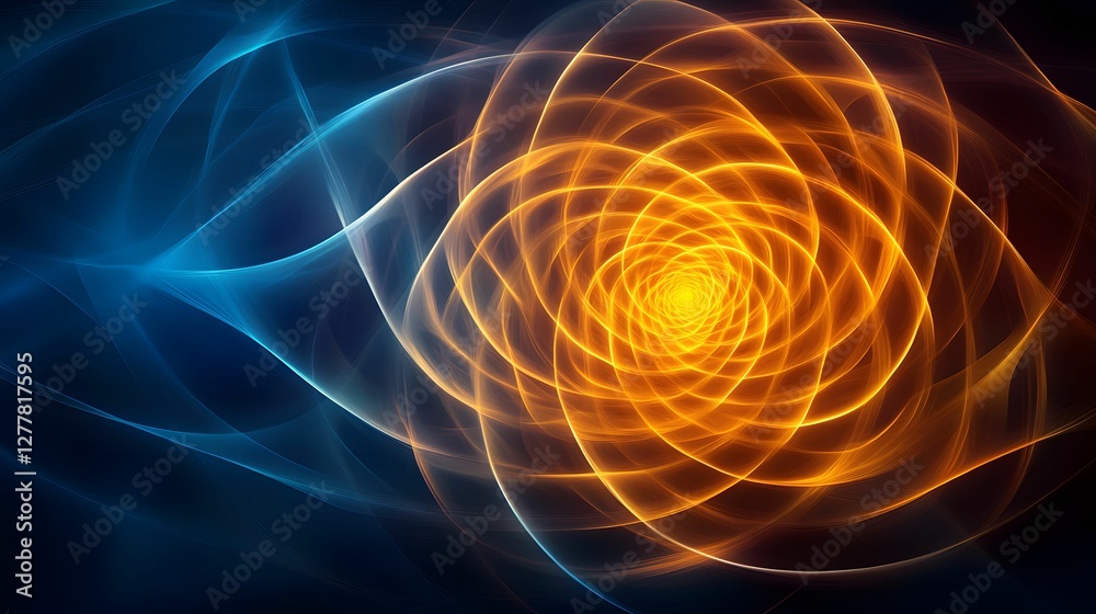Fototapeta premium A vibrant swirl of orange and blue light creates an abstract, dynamic pattern, evoking energy and movement in a visually captivating design.