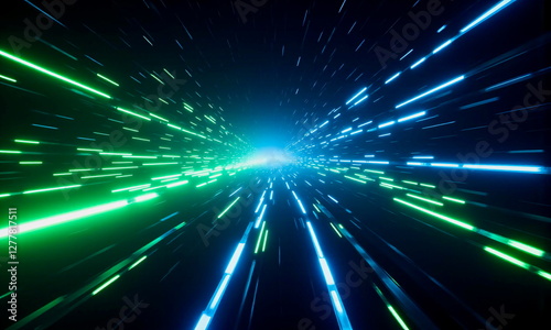 Light speed journey with neon green and blue accents
