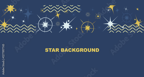 Festive design on a blue background with a border made of beautiful star flakes in a modern line art style photo