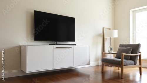 Modern Minimalist Living Room with TV Console and Elegant Decor