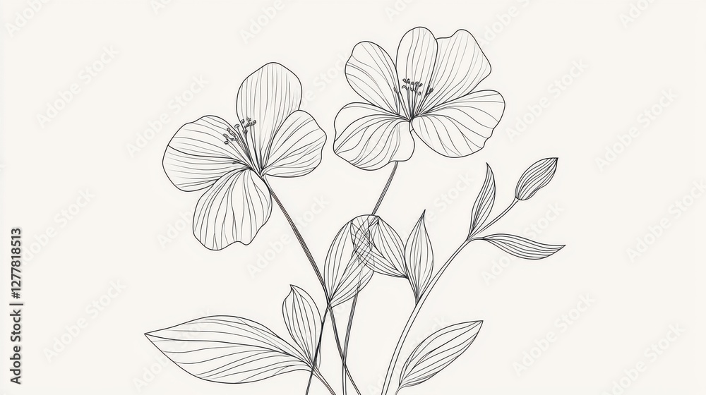 Elegant Line Art of Delicate Flowers on Soft Background Elegant Line Art of Delicate Flowers on Soft Background