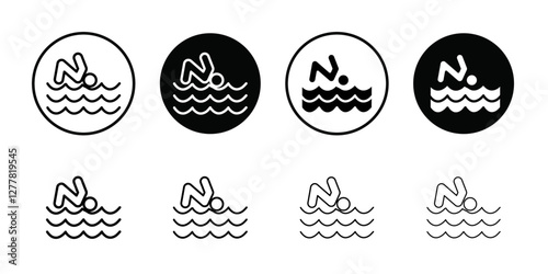 swimming icon Vector flat thin line illustration