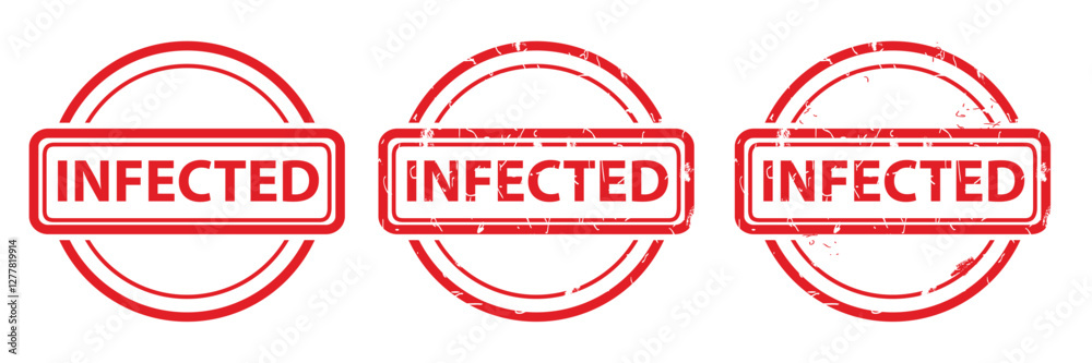 Infected, Set Circle Red Vector Rubber Stamp Effect at White Background Infected, Set Circle Red Vector Rubber Stamp Effect at White Background