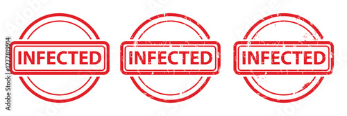 Infected, Set Circle Red Vector Rubber Stamp Effect at White Background