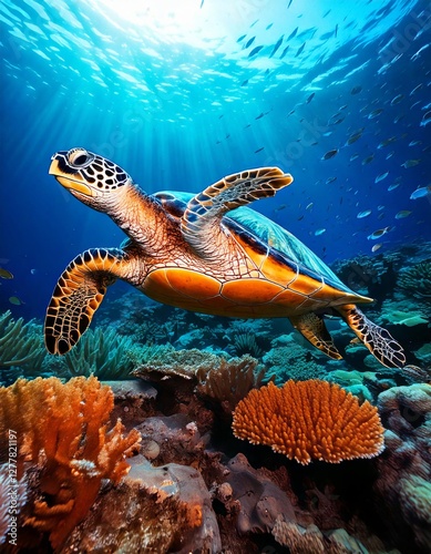 Fototapeta Naklejka Na Ścianę i Meble -  Sea turtle in coral reef