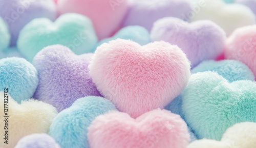 Pastel plush hearts pile, Valentine's, soft focus, background blur, gift