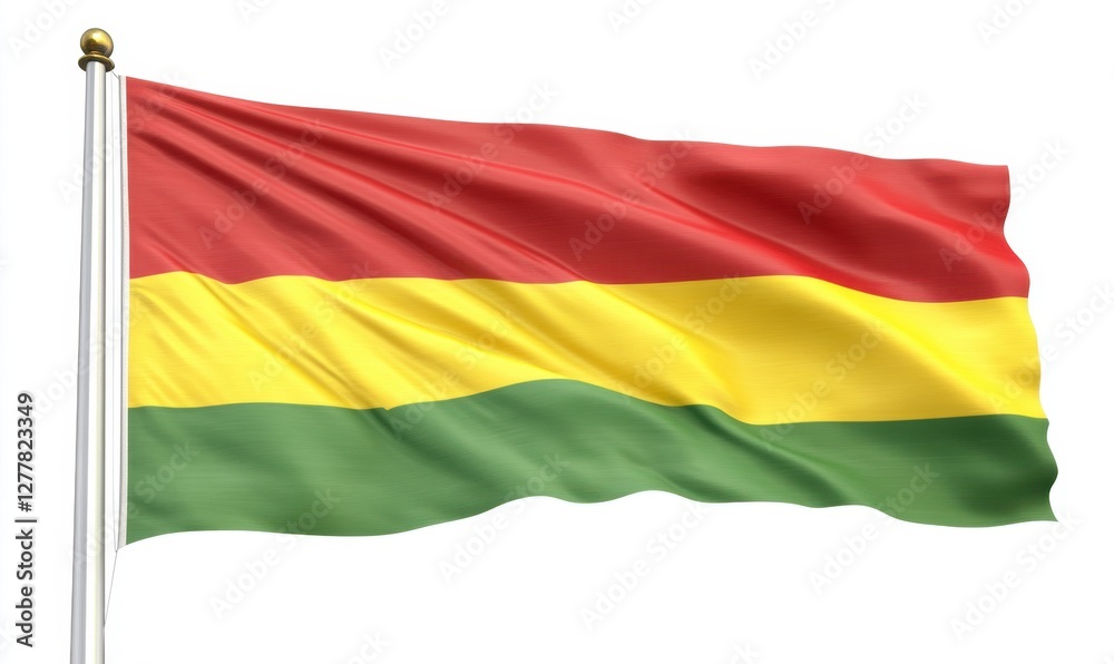 Vibrant flag of Bolivia waving in the wind, symbolizing national pride against a clear sky Vibrant flag of Bolivia waving in the wind, symbolizing national pride against a clear sky