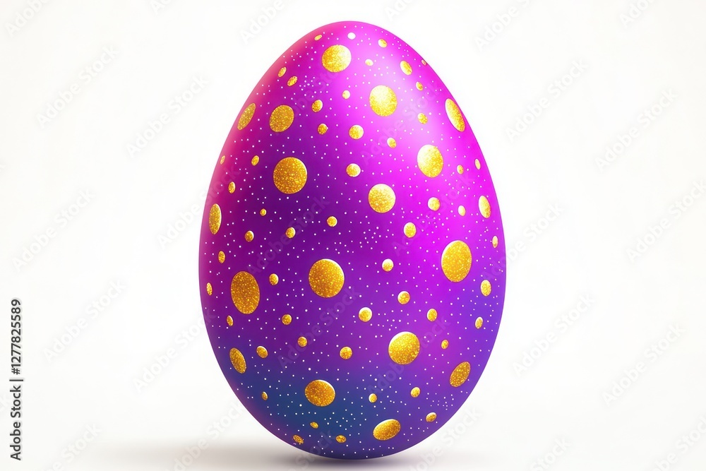 White background with a vibrant purple Easter egg adorned with golden dots. White background with a vibrant purple Easter egg adorned with golden dots.