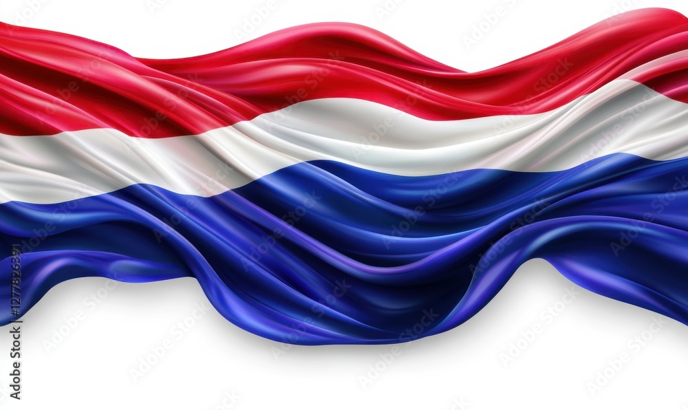 Fototapeta premium Waving Dutch Flag with Vibrant Colors and Smooth Texture Against a White Background