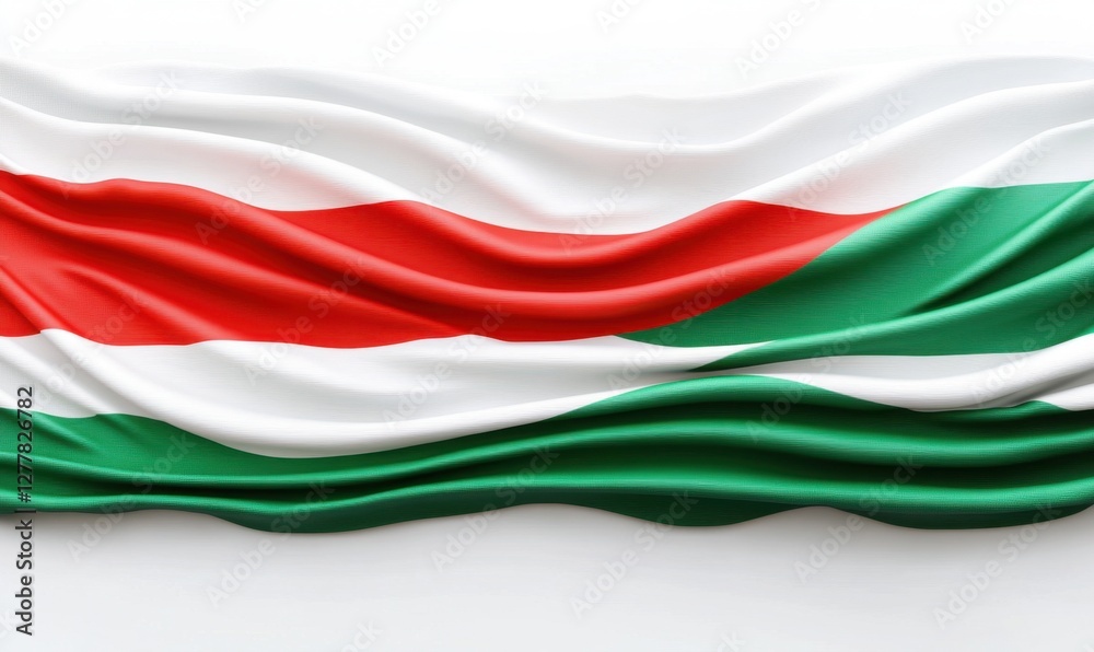 Fototapeta premium Waving fabric of the Hungarian flag, showcasing vibrant colors and textures in a soft light