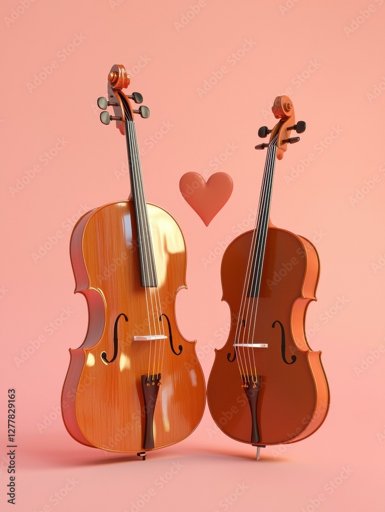 Fototapeta premium Two cellos, a sweet musical duo. AI.