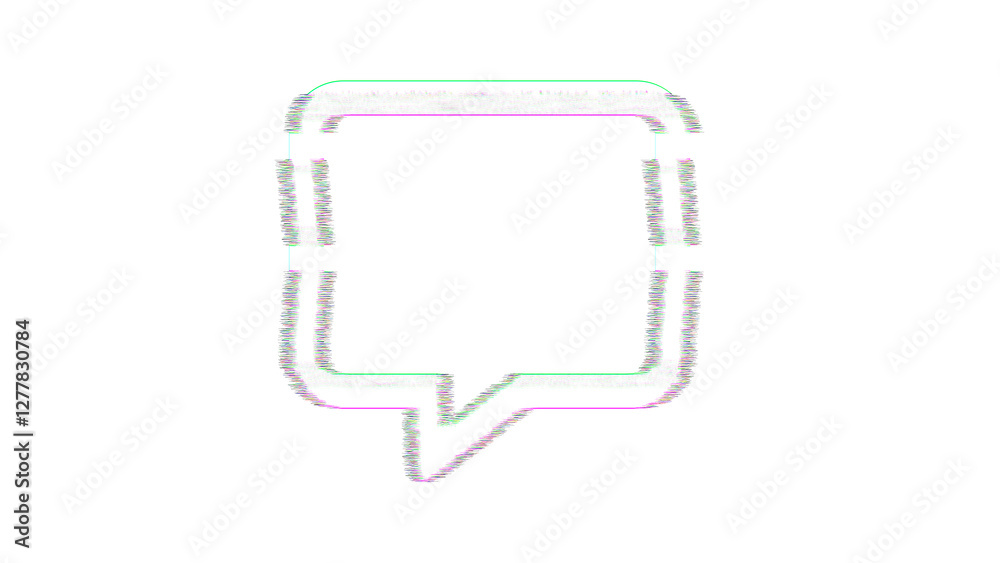 Icon comment is distorted. Glitch. Noise, chromatic aberration, geometric distortion