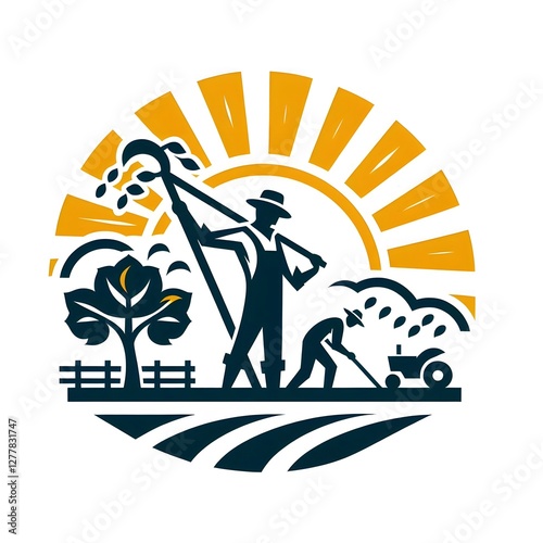 AI Generate of stylized, illustration, abstract, simple, elegant of Farmer with work tools. The design reflects rural life, hard works, farming traditions, and the celebration of Farmer’s Day.