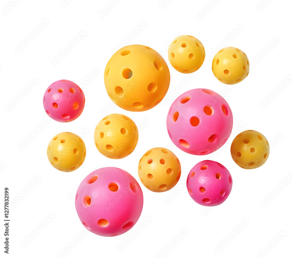 bunch of yellow, orange, and pink pickleball balls set against a white backdrop. It's a horizontal layout that really captures the pickleball vibe. PNG bunch of yellow, orange, and pink pickleball balls set against a white backdrop. It's a horizontal layout that really captures the pickleball vibe. PNG
