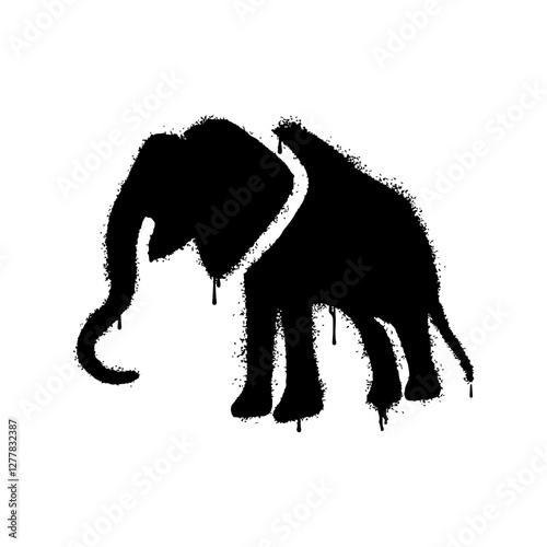 Spray illustration of an elephant with graffiti art isolated on a white background