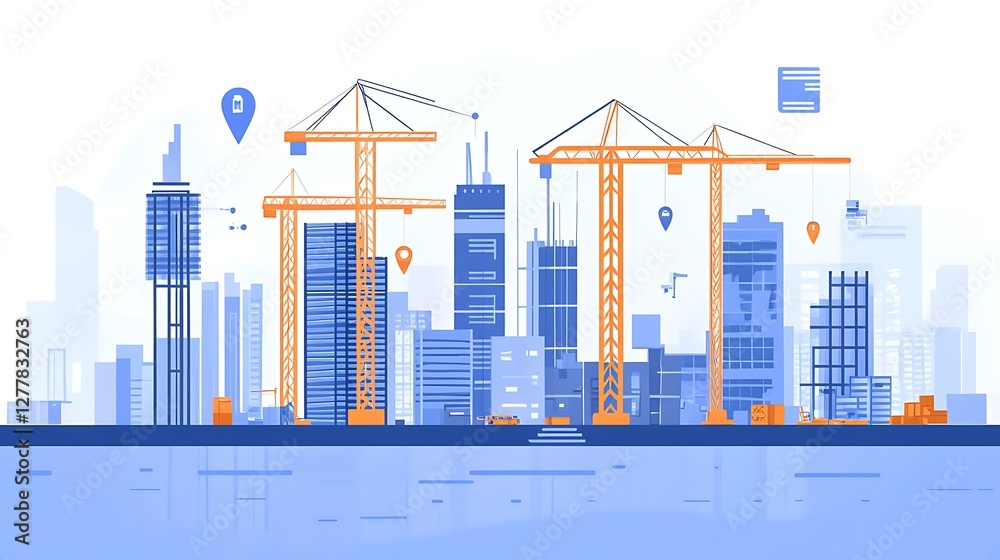Obraz premium Modern Cityscape Under Construction Cranes and Buildings