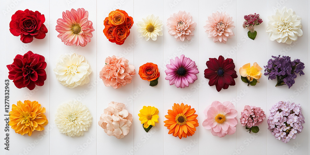 Fototapeta premium デイジー, コスモス, バラ, 薔薇, パーツ, カラフル, 生花, 花, 花束, ピンク, ばら, 花, 自然, 咲く, 全盛期, 美しさ, フローラル, キク属, 愛, 植える, ばら, 黄色, とぶ, 植物, 孤立した, 色, サマータイム, デイジー, まとまる, 結婚式, 美しい