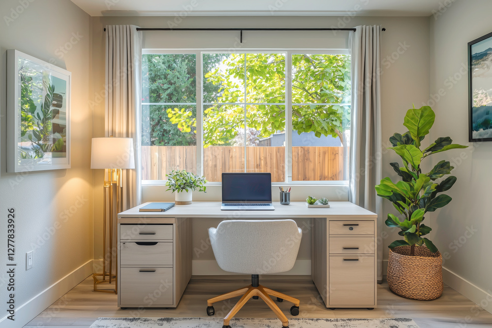 Fototapeta premium A natural home office with a bright window