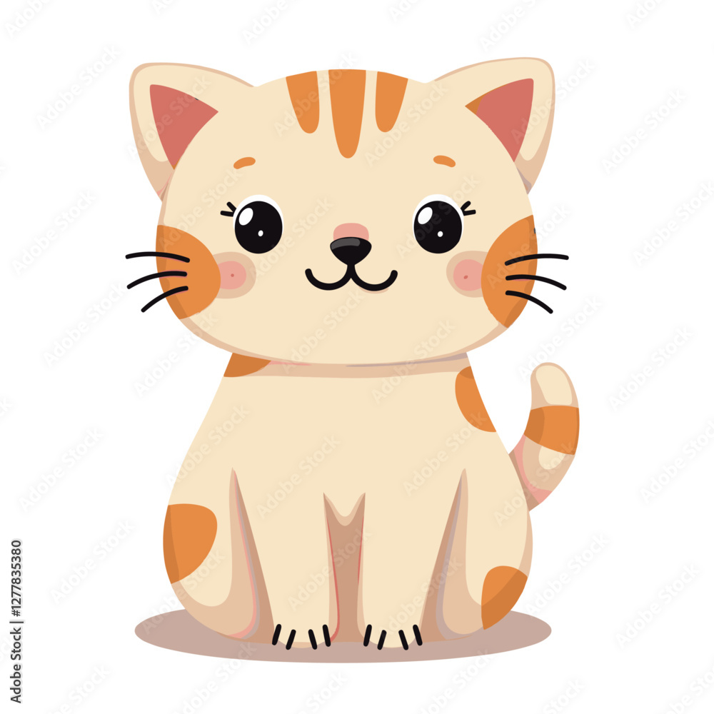 Obraz premium Adorable cartoon cat with stripes and spots perfect for children's illustrations and storybooks emanating warmth and simple charm