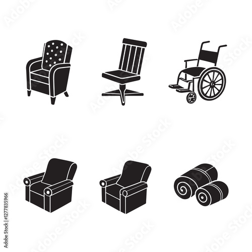 Chair & Seat Icon Set – Editable Stroke Vector Illustration
