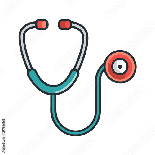 Illustration of a Stethoscope with Colorful Tubing, A vector illustration of a stethoscope with vibrant, colorful tubing and a round chest piece, commonly used in medical examinations.
