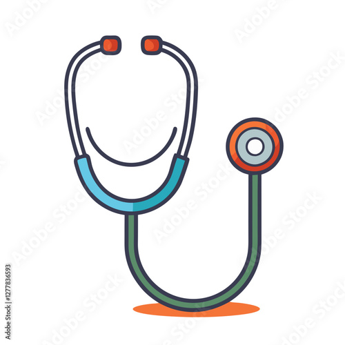 Illustration of a Stethoscope with Colorful Tubing, A vector illustration of a stethoscope with vibrant, colorful tubing and a round chest piece, commonly used in medical examinations.
