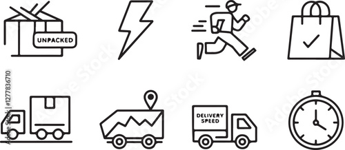 Delivery Speed, Route, and Tracking Icons Vector Art for Logistics and Shipping Services