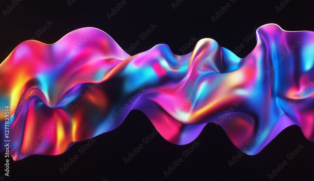 Iridescent fabric flowing, dark background, digital art, website header Iridescent fabric flowing, dark background, digital art, website header