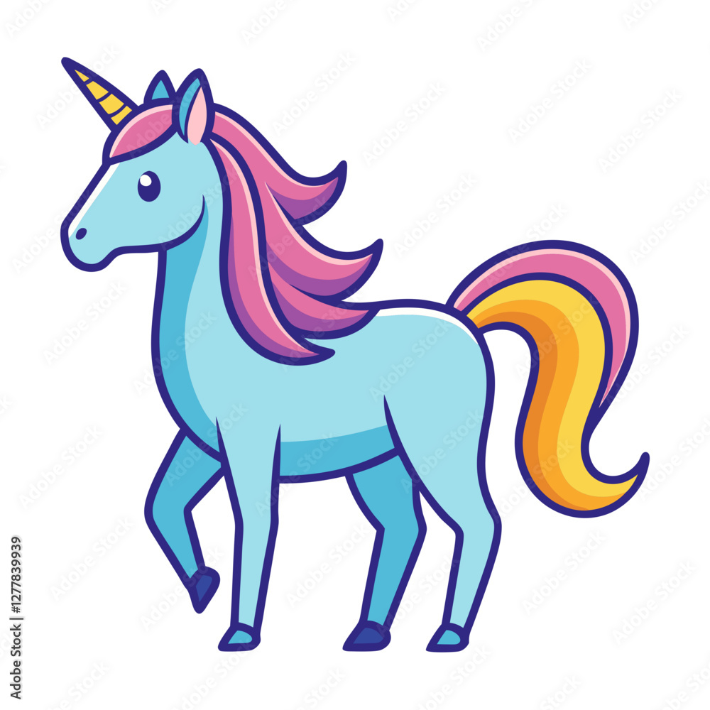 Cartoon Unicorn with Rainbow Mane and Tail, A vector illustration of a cute cartoon unicorn with a rainbow-colored mane and tail, perfect for children's art and fantasy themes.
Cartoon Unicorn with Rainbow Mane and Tail, A vector illustration of a cute cartoon unicorn with a rainbow-colored mane and tail, perfect for children's art and fantasy themes.