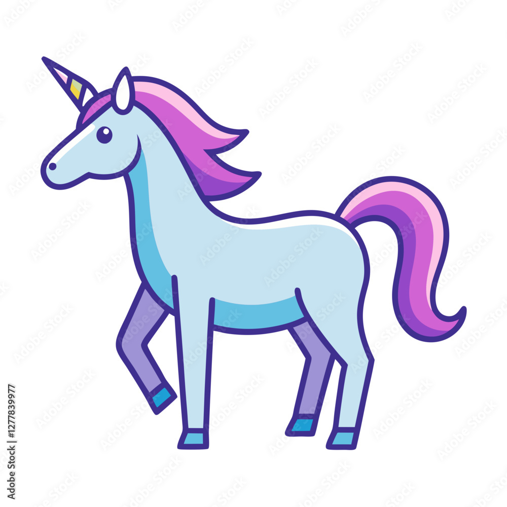 Cartoon Unicorn with Pink and Purple Mane and Tail, A vector illustration of a cute cartoon unicorn with a pink and purple mane, tail, and horn, ideal for children's art and fantasy themes.
Cartoon Unicorn with Pink and Purple Mane and Tail, A vector illustration of a cute cartoon unicorn with a pink and purple mane, tail, and horn, ideal for children's art and fantasy themes.