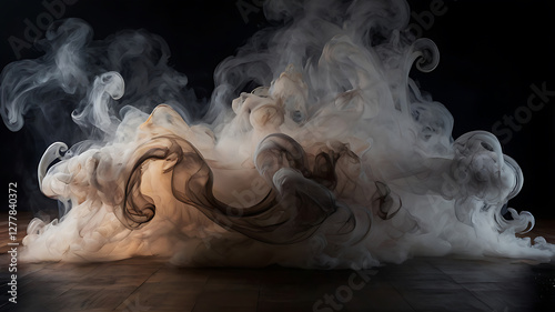 Smooth smoke swirls on a black background with flowing curves and a misty and mysterious texture.
